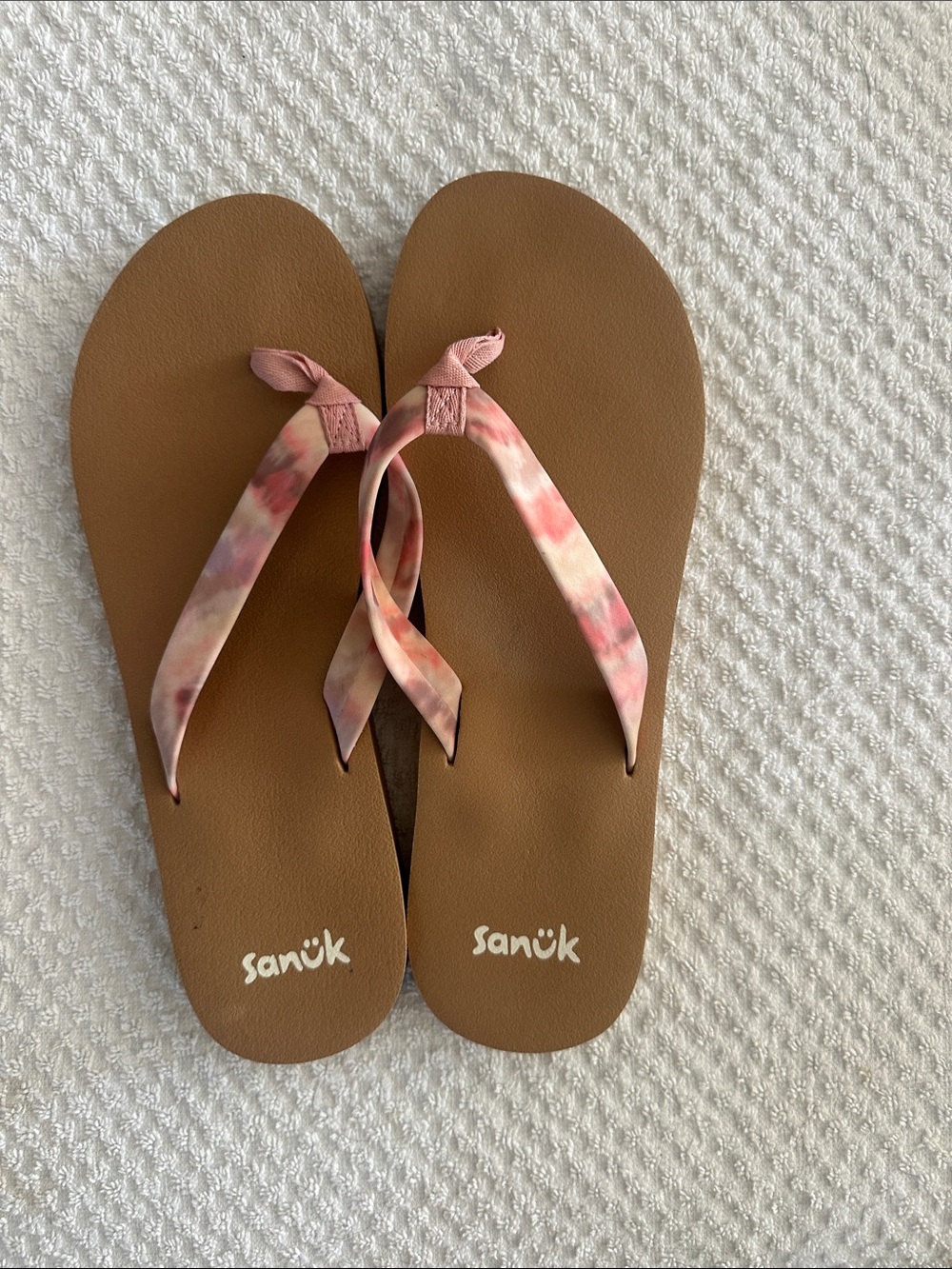 Sanuk Brown Sandals with Pink Tie-Dye Straps